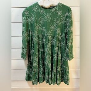 ZARA – Green Embroidered Tiered Dress (S)